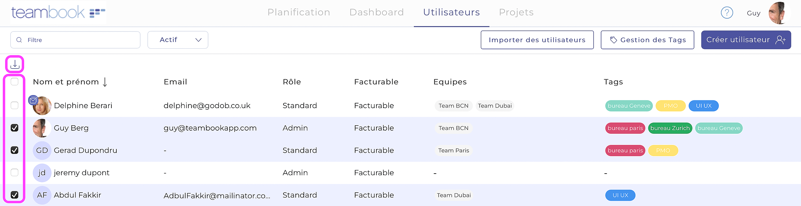 personnalisation de listes dans Teambook